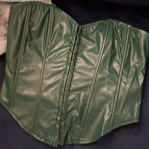 Faux leather green corset top, Sz S